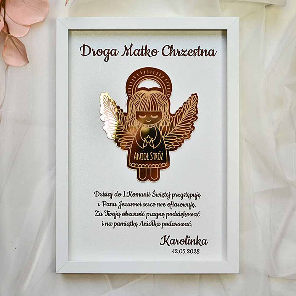 złoty anioł stróż pamiątka dla Chrzestnych